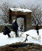Caspar David Friedrich Graveyard under Snow Sweden oil painting artist